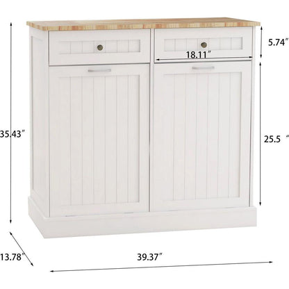 Two Drawers and Two-Compartment Tilt-Out Trash Cabinet Kitchen Trash Cabinet-White
