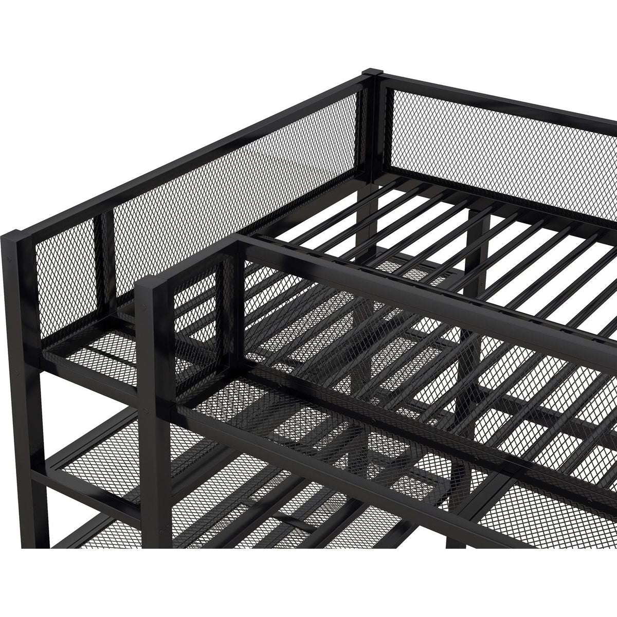 Full Size Metal Loft Bed with 4-Tier Shelves and Storage, Black