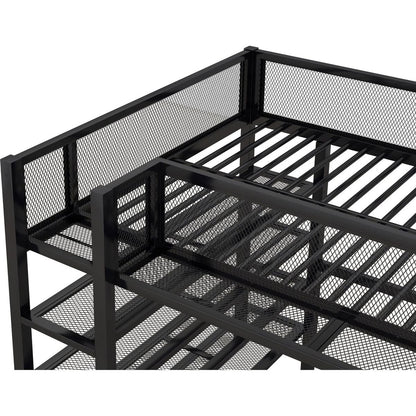 Full Size Metal Loft Bed with 4-Tier Shelves and Storage, Black