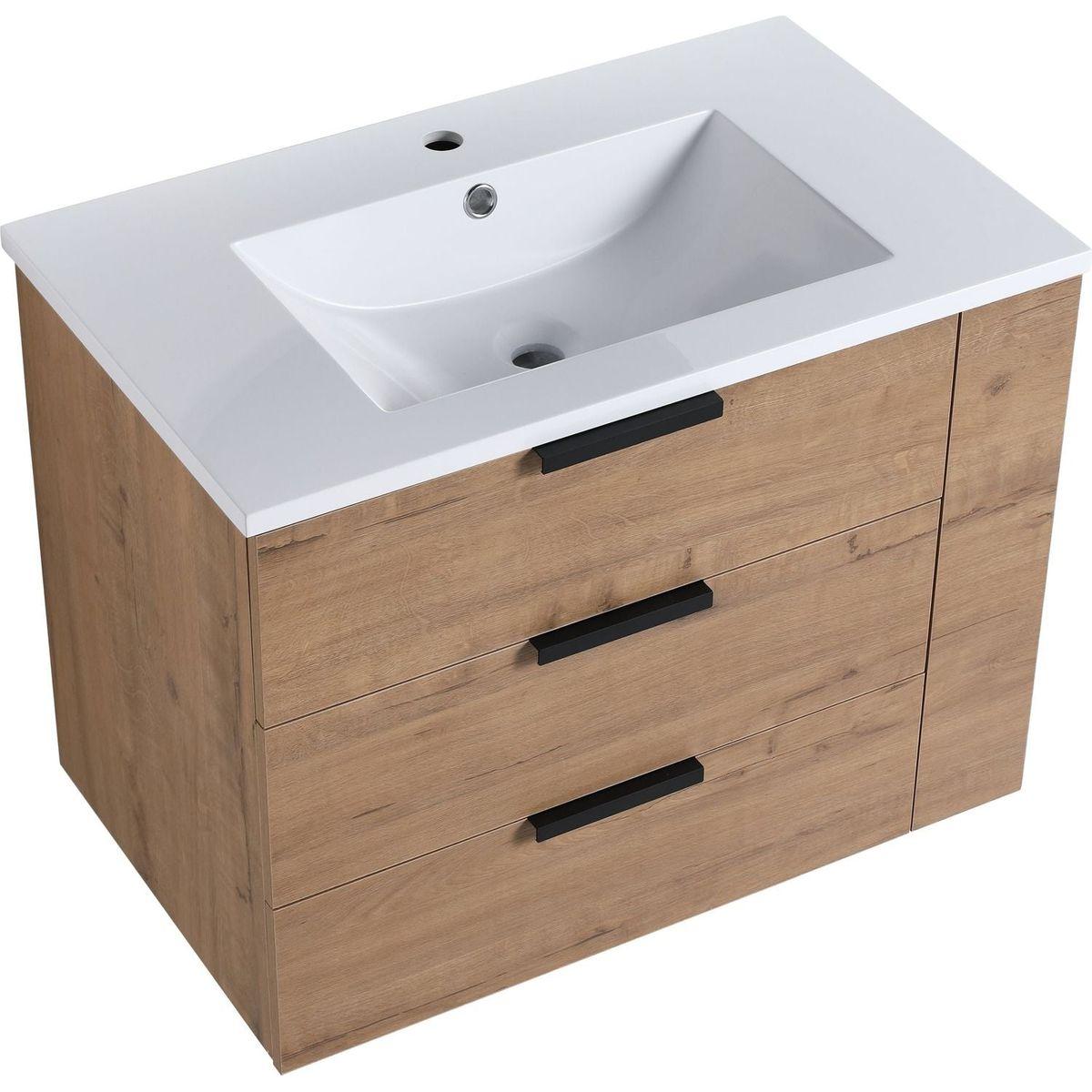 30 Inch Wall Mounting Bathroomg Vanity With Sink, Soft Close Drawer and Side Shelf-GGRB3020MOWH