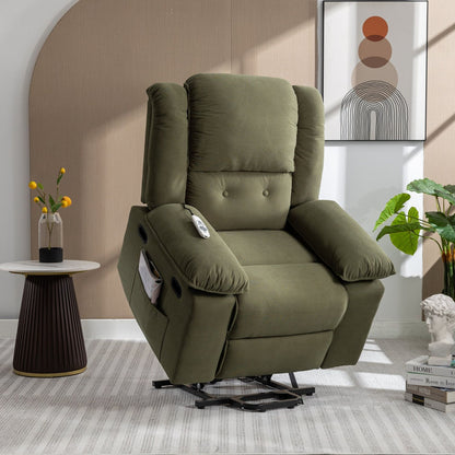 Massage Recliner,Power Lift Chair for Elderly with Adjustable Massage and Heating Function,Recliner Chair with Infinite Position and Side Pocket for Living Room, Green