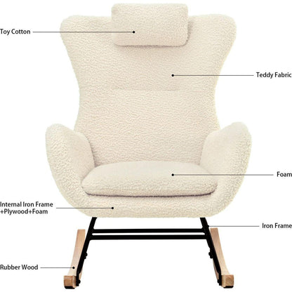 Rocking Chair - with rubber leg and cashmere fabric, suitable for living room and bedroom