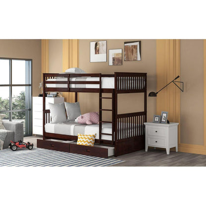 Twin-Over-Twin Bunk Bed with Ladders and Two Storage Drawers (Espresso)