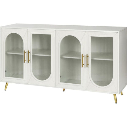 TV Stand for 65+ Inch TV, Wood TV Stand with Storage Cabinet & Adjustable Shelves, Media TV Console for Living Room Bedroom(White)