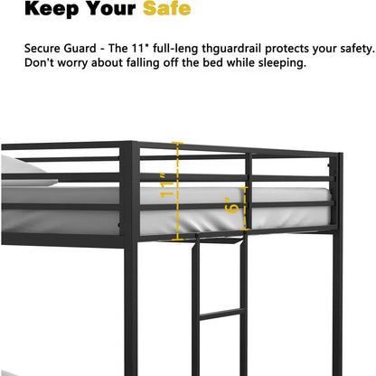Adam Sturdy Full over Full Metal Bunk Black for Kids and Adult, Low Profile and Easy Climbing with Stable Ladder
