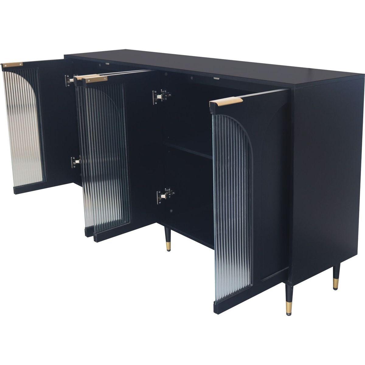 Accent Cabinet Black Lacquered Wooden Cabinet with 4 Glass Doors Sideboard Buffet Server Cabinet Storage Cabinet, for Living Room, Entryway, Hallway, Office, Kitchen and Dining Room