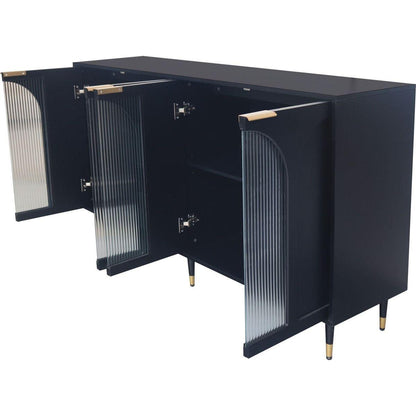 Accent Cabinet Black Lacquered Wooden Cabinet with 4 Glass Doors Sideboard Buffet Server Cabinet Storage Cabinet, for Living Room, Entryway, Hallway, Office, Kitchen and Dining Room