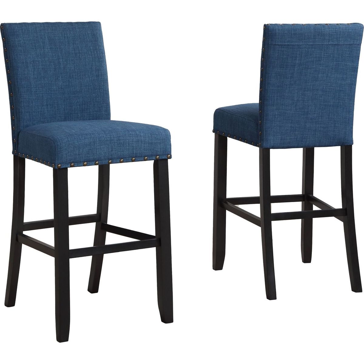 Biony Fabric Bar Stools with Nailhead Trim, Set of 2, Blue