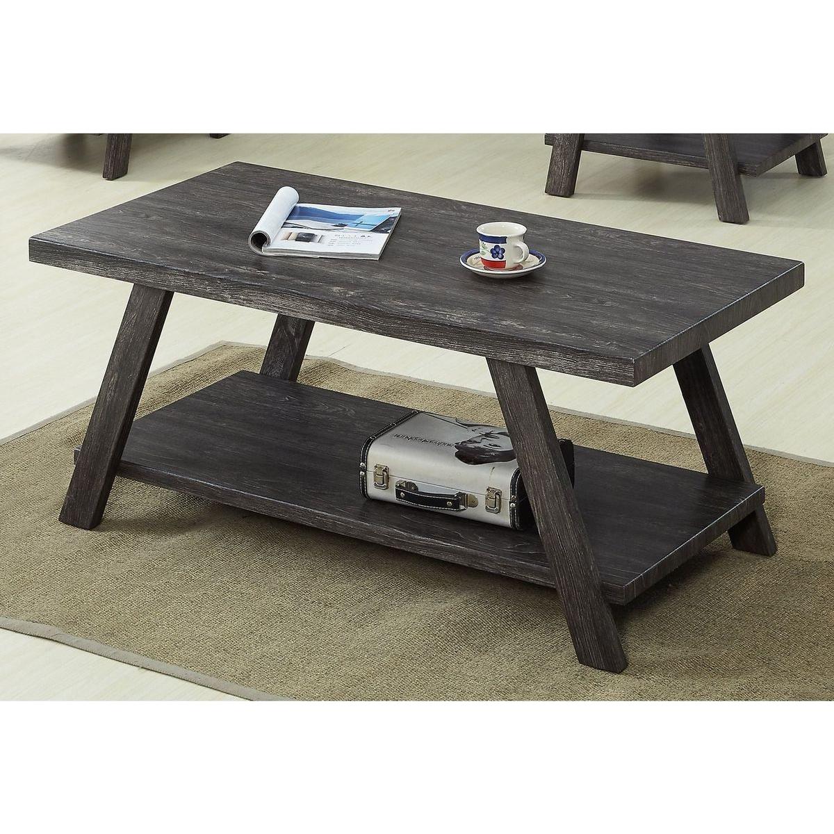 Athens Contemporary Replicated Wood Shelf Coffee Set Table in Charcoal Finish