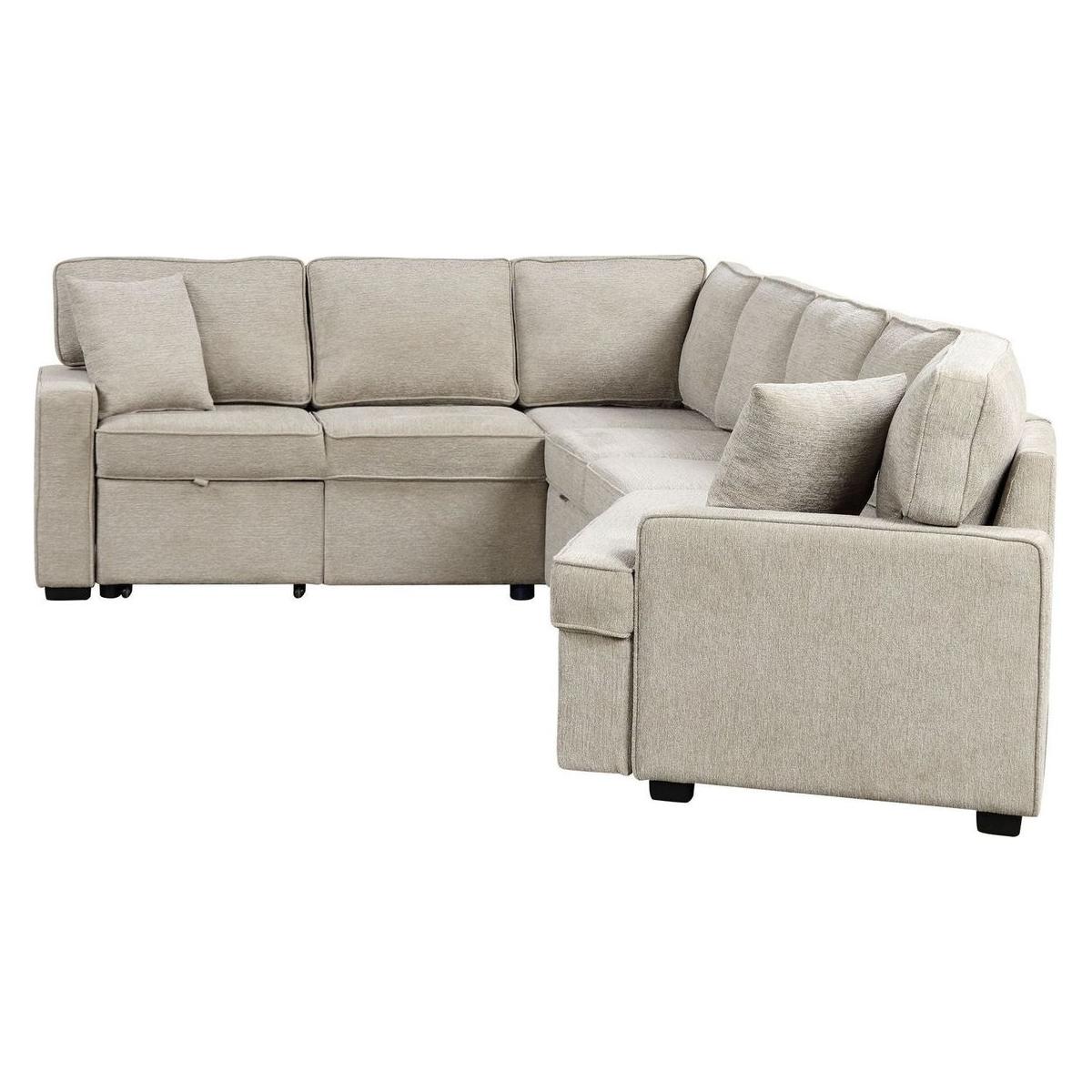 126" L-shaped Sofa Sectional Sofa Couch Pull-out Sofa Bed with Charging Devices and Cup Holders for Living Room, Beige