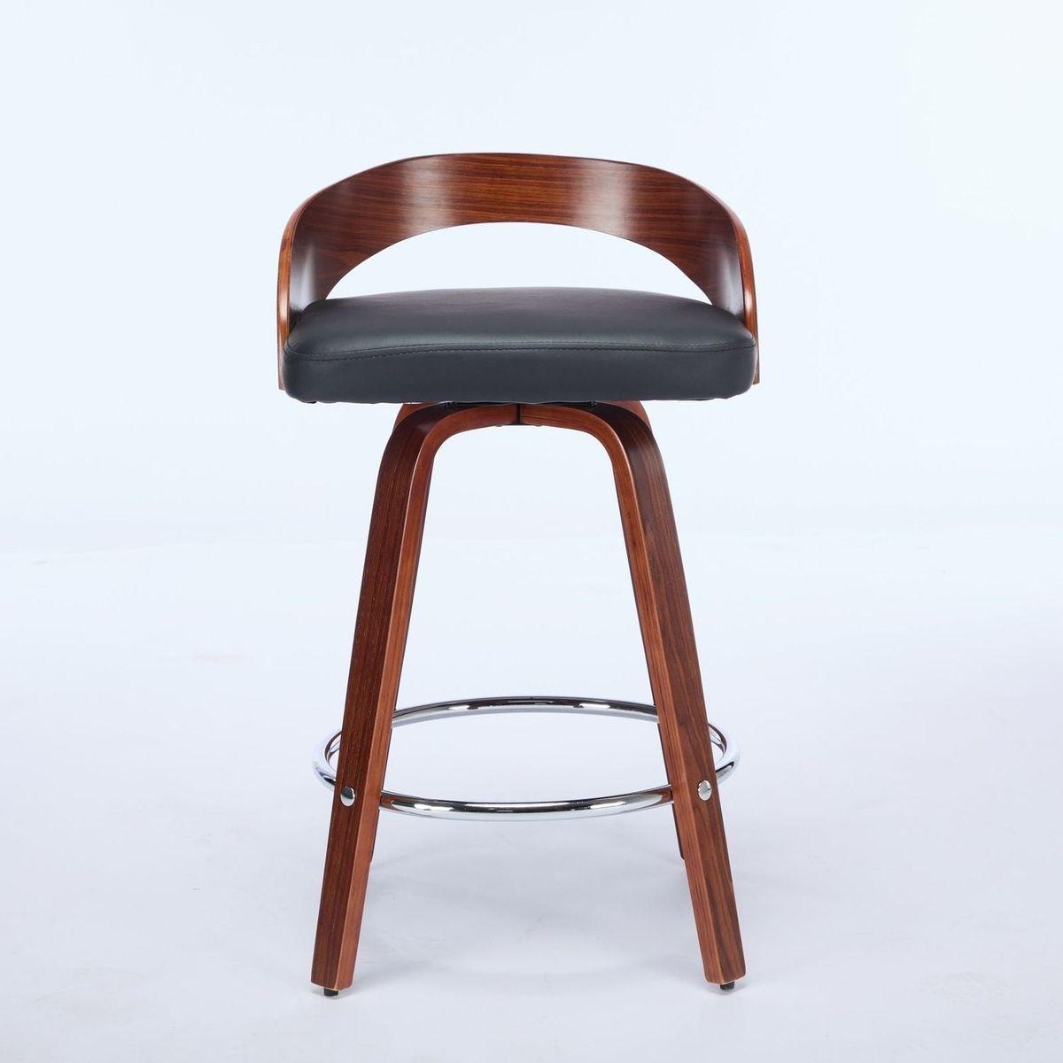 Bar Stools Set of 2, Swivel Bar Height Stools with Low Back, Wood Bar Chairs with Soft Cushion Seat, 25-Inch Seat Height (Black, 25" Counter Height) - Streamdale Furniture