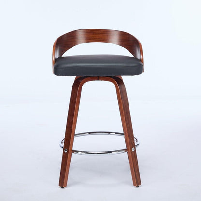 Bar Stools Set of 2, Swivel Bar Height Stools with Low Back, Wood Bar Chairs with Soft Cushion Seat, 25-Inch Seat Height (Black, 25" Counter Height) - Streamdale Furniture