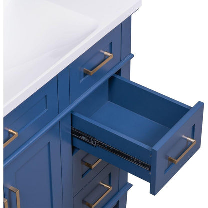 36-inch Bathroom Vanity with Resin Sink, Modern Bathroom Cabinet in Blue, Featuring Two Soft Close Doors and Four Drawers