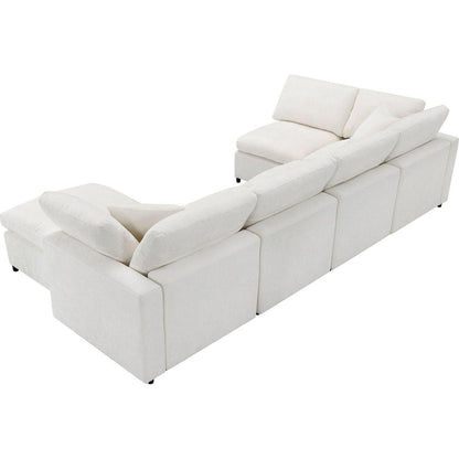 130x65" Modern Modular Cloud Sofa Bed, 6 Seat Chenille Sectional Couch Set with Ottoman,Free Combination,Convertible U Shaped Sleeper Sofa for Living Room, Apartment, 3 Colors