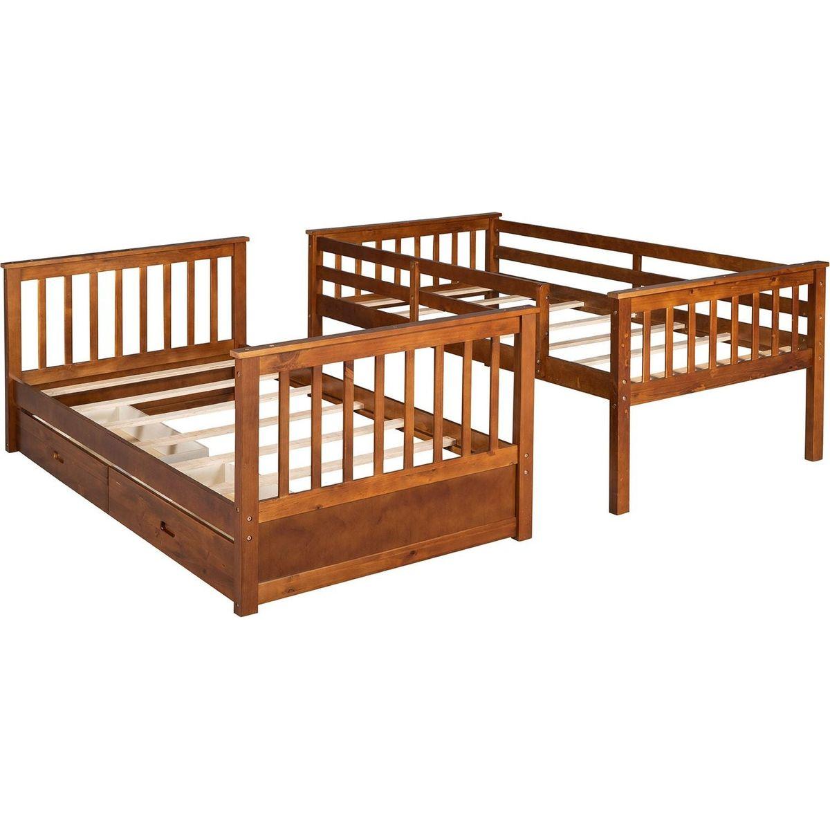 Twin-Over-Twin Bunk Bed with Ladders and Two Storage Drawers (Walnut)