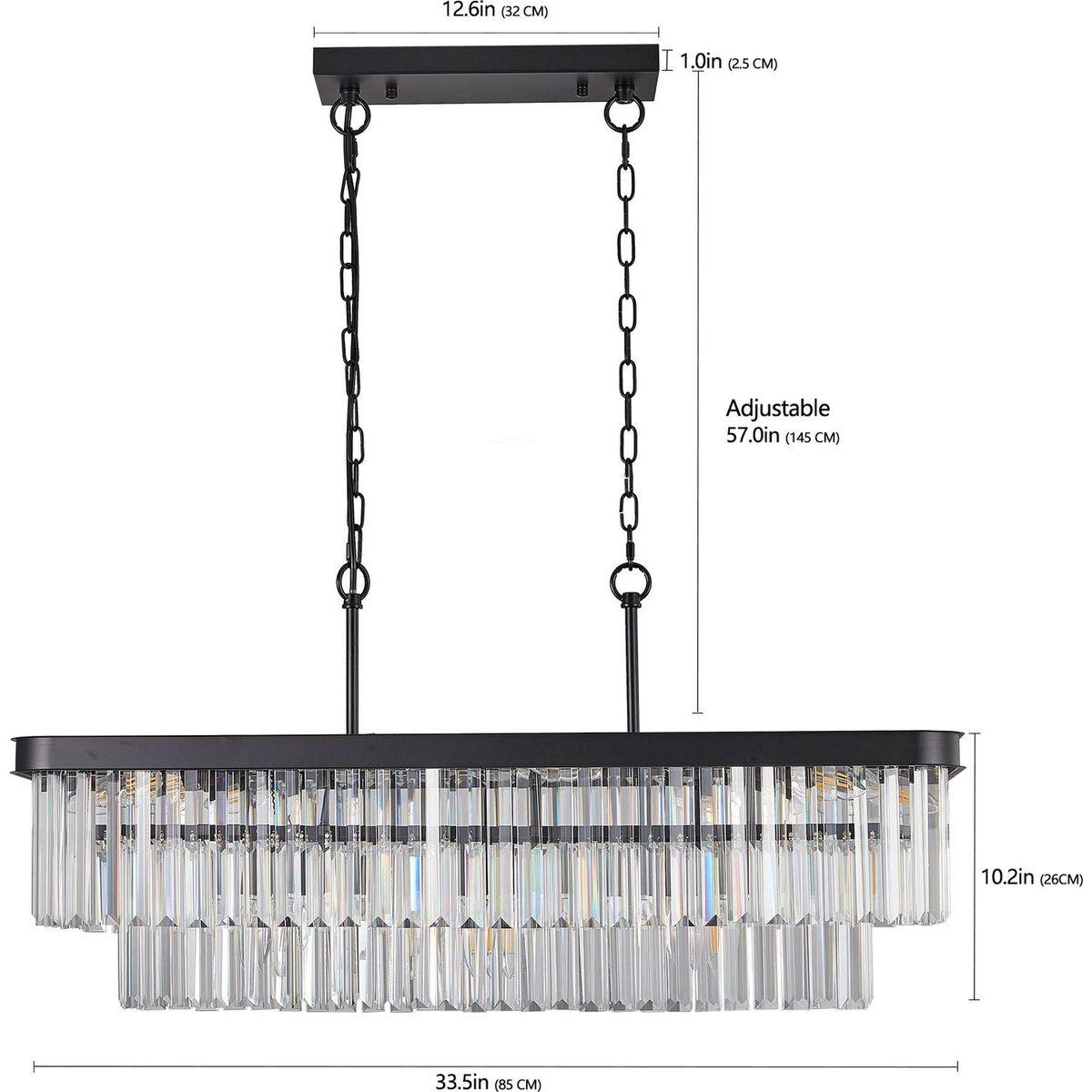 Chandeliers,Rectangular Crystal Chandelier Adjustable,E12 Modern Industrial Crystal Lights,Farmhouse Iron Ceiling Hanging Light for Kitchen Living Room Bedroom/Black(Bulb Not Included)
