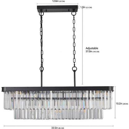 Chandeliers,Rectangular Crystal Chandelier Adjustable,E12 Modern Industrial Crystal Lights,Farmhouse Iron Ceiling Hanging Light for Kitchen Living Room Bedroom/Black(Bulb Not Included)