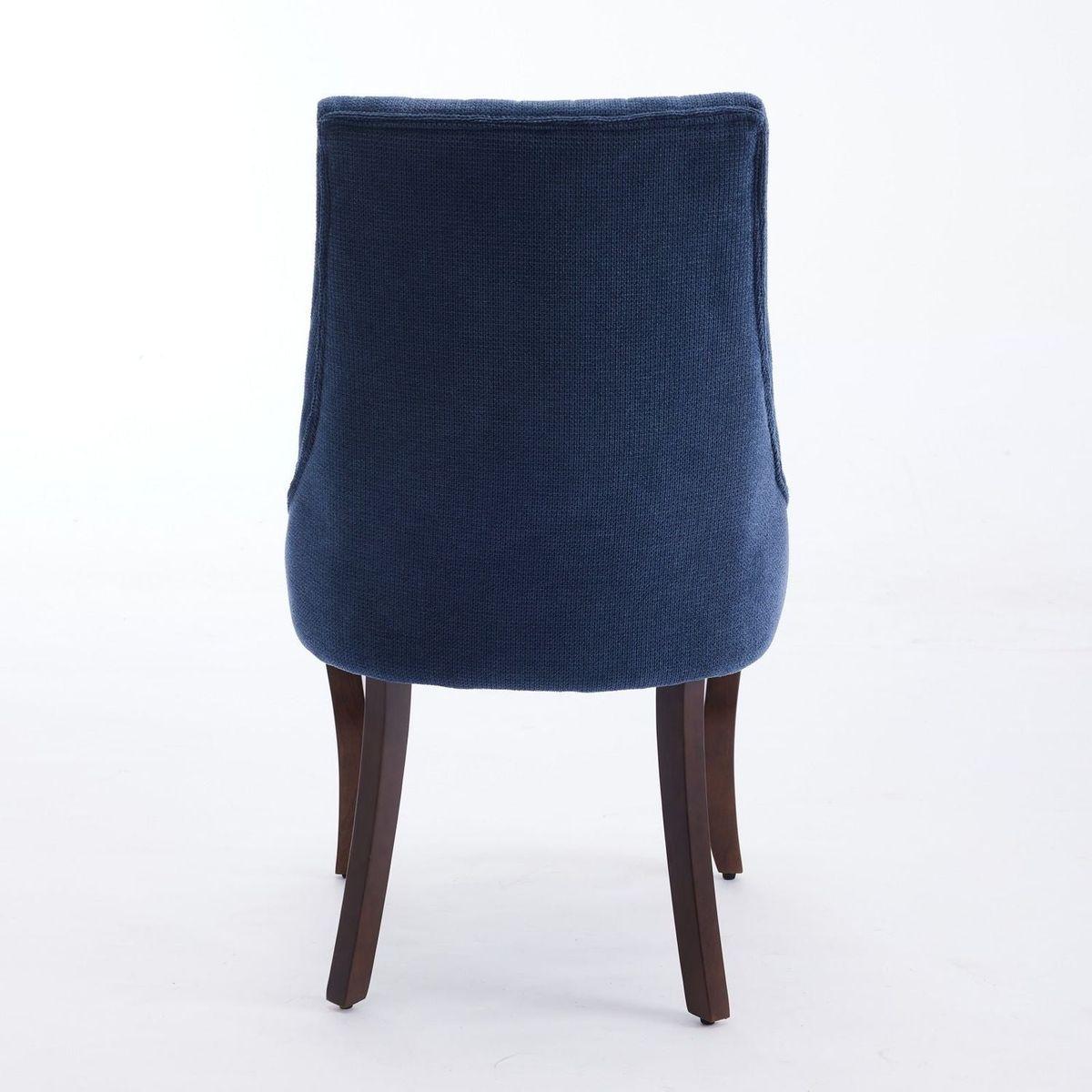 Rayon Cloth Flocking Linen Dining Chairs Channel Kitchen Dinner Chair Comfy Fabric Upholstered Accent Chair for Dining Room with Curved Solid Wood Legs,Set of 2 (Blue) - Streamdale Furniture