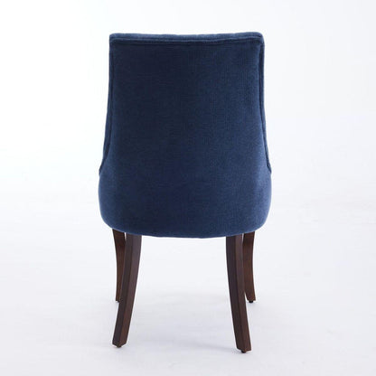 Rayon Cloth Flocking Linen Dining Chairs Channel Kitchen Dinner Chair Comfy Fabric Upholstered Accent Chair for Dining Room with Curved Solid Wood Legs,Set of 2 (Blue) - Streamdale Furniture