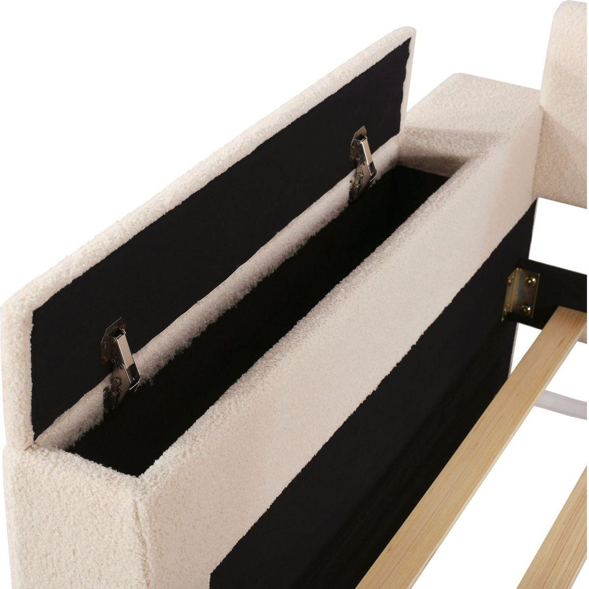 Twin Size Upholstered Daybed with Storage Armrests, Trundle and Latest Integrated Bluetooth Audio System, Teddy Fleece, Beige