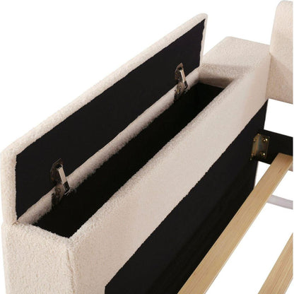 Twin Size Upholstered Daybed with Storage Armrests, Trundle and Latest Integrated Bluetooth Audio System, Teddy Fleece, Beige