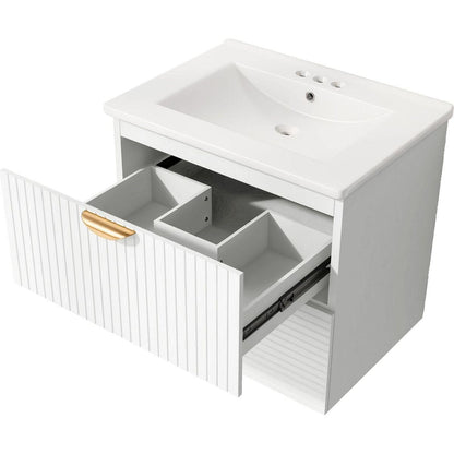 Modern 24-Inch Wall-Mounted Bathroom vanity with 2 Drawers, White - Ideal for Small Bathrooms