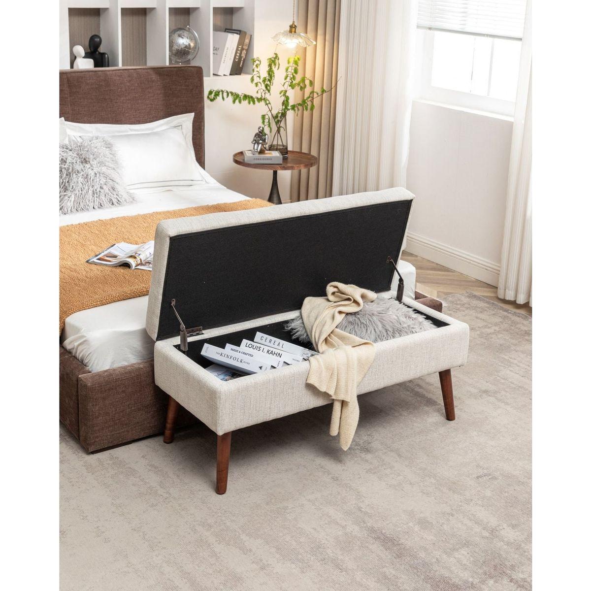 Storage Bench with Storage Bench for Bedroom End of Bed Bench Foot of Bed Bench Entryway Bench Storage Ottoman Bench 43.7" W x 18.1" D Off White Bench