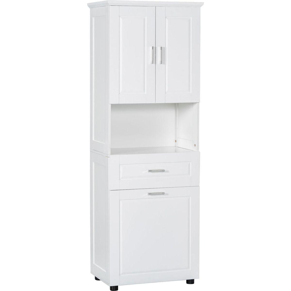 Tall Bathroom Cabinet with Laundry Basket, Large Storage Space Tilt-Out Laundry Hamper and Upper Storage Cabinet, White