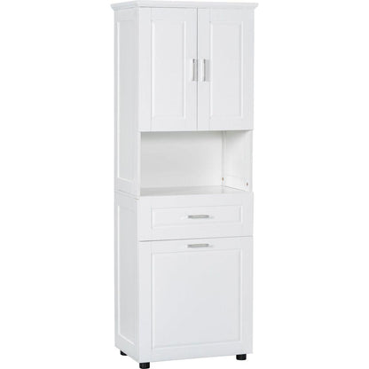 Tall Bathroom Cabinet with Laundry Basket, Large Storage Space Tilt-Out Laundry Hamper and Upper Storage Cabinet, White