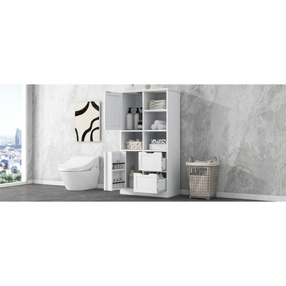 Bathroom Storage Cabinet with Doors and Drawers, Multiple Storage Space, Freestanding Style, Open Shelve, Adjustable Shelf, White