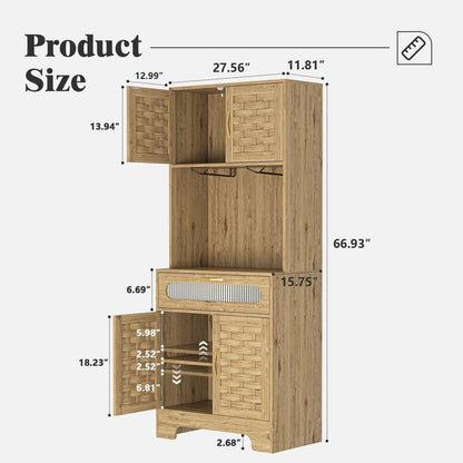 67" Tall Pantry Buffet Cabinet Freestanding Hutch Cupboard for Home, Kitchen,Tall Freestanding Liquor Cabinet Bar for Kitchen, Dining Room
