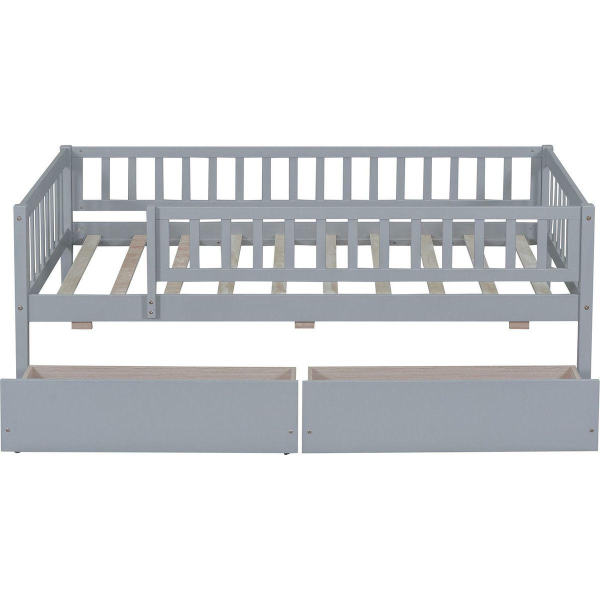 Twin Size Daybed Wood Bed with Two Drawers, Gray