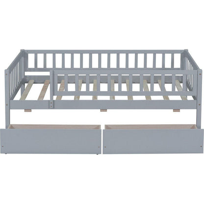 Twin Size Daybed Wood Bed with Two Drawers, Gray