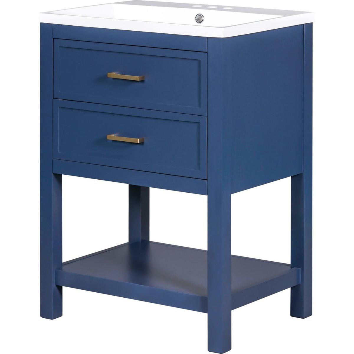 24" Bathroom Vanity with Top Sink, Modern Bathroom Storage Cabinet with 2 Drawers, Single Sink Bathroom Vanity