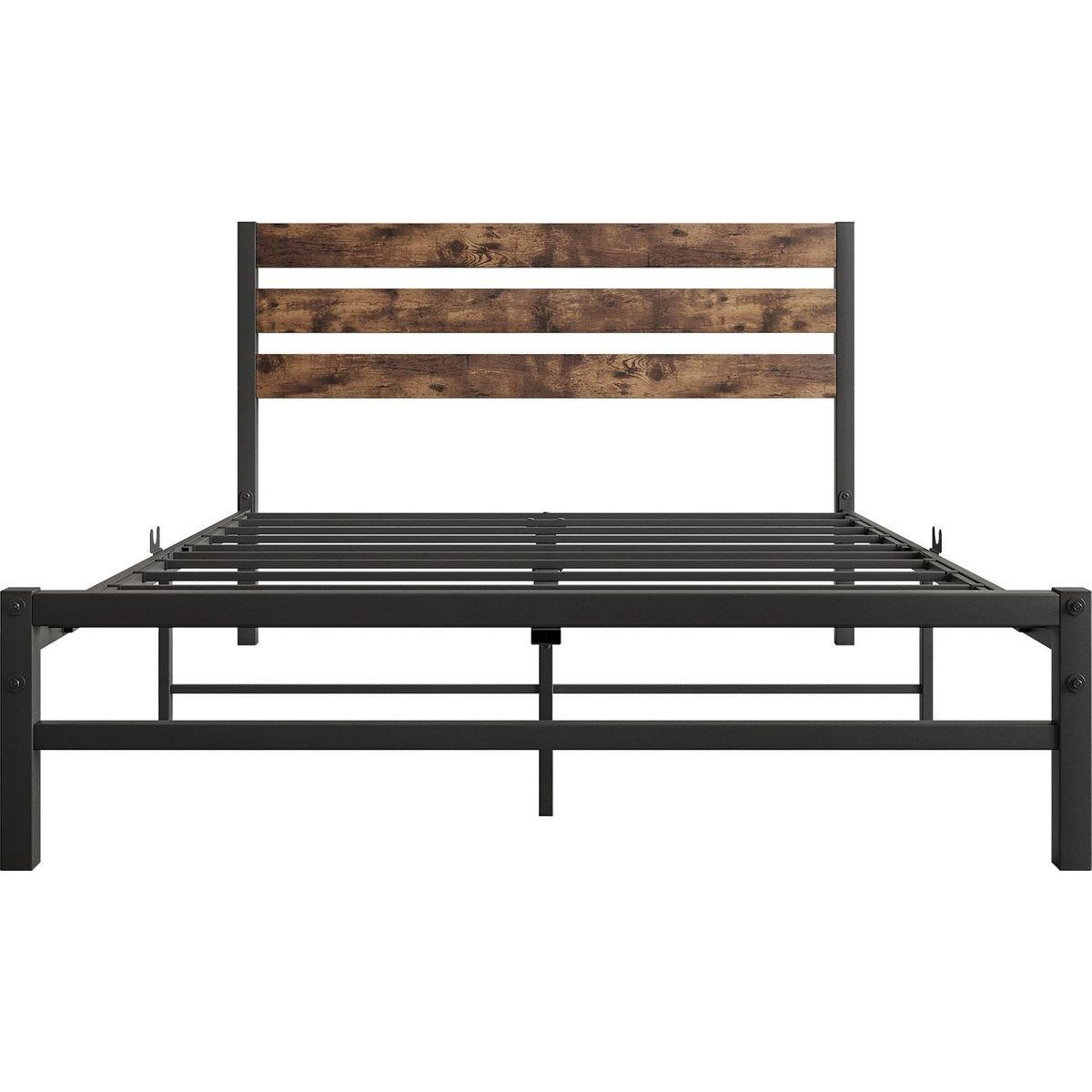 Full Size Platform Bed Frame with Rustic Vintage Wood Headboard, Strong Metal Slats Support Mattress Foundation, No Box Spring Needed Rustic Brown
