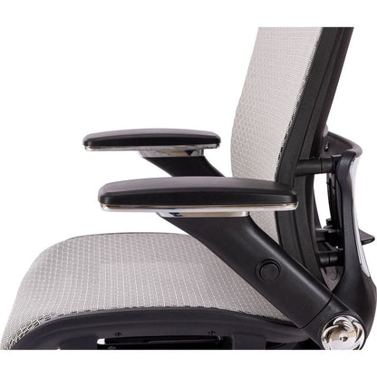 GREY Ergonomic Mesh Office Chair, High Back - Adjustable Headrest with Flip-Up Arms, Tilt and lock Function, Lumbar Support and blade Wheels, KD chrome metal legs