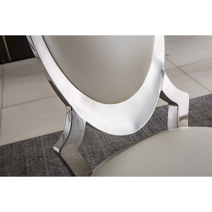 Leatherette Dining Chair with Oval Backrest Set of 2, Stainless Steel Legs