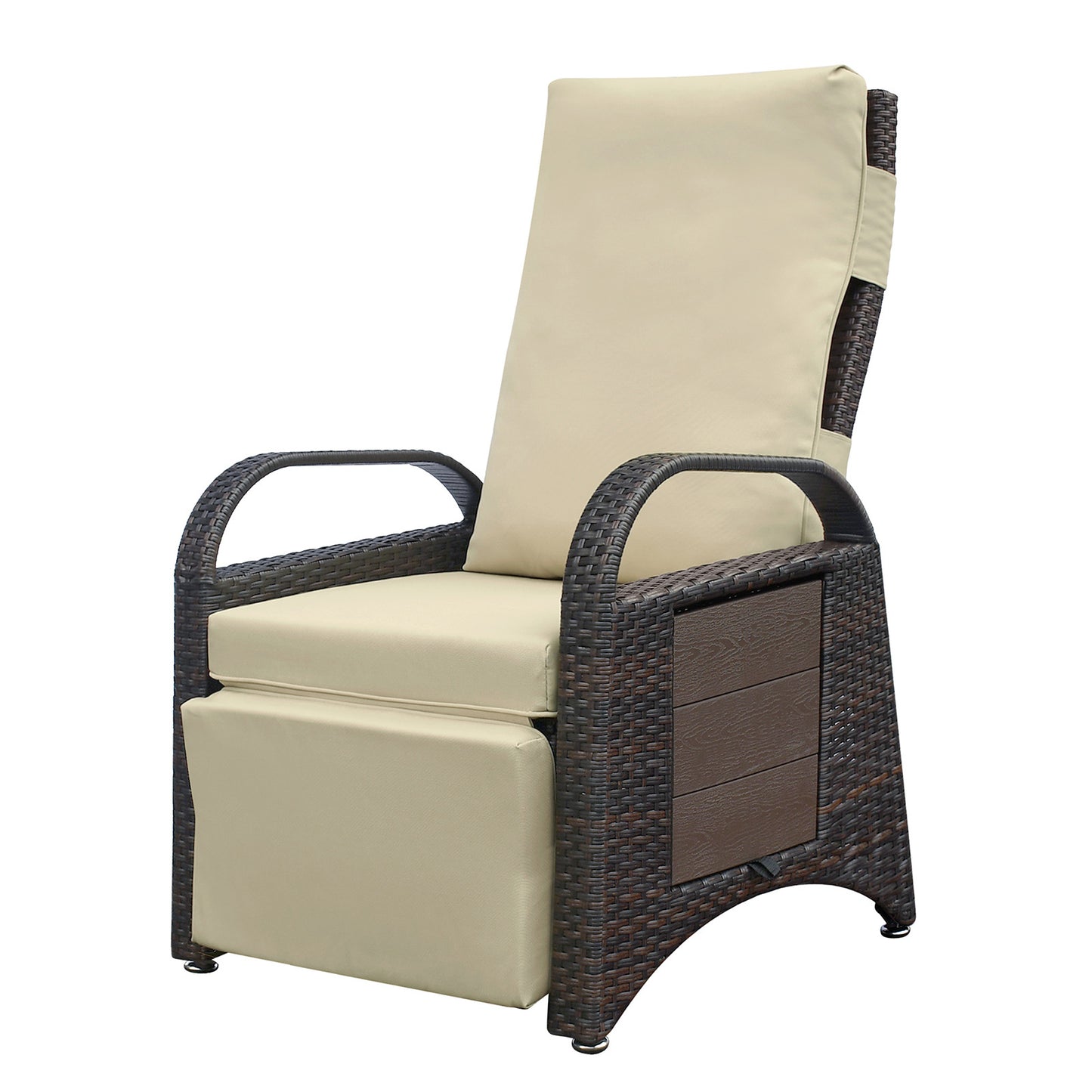 Outdoor Recliner Chair,PE Wicker Adjustable Reclining Lounge Chair and Removable Soft Cushion, with Modern Armchair and Ergonomic for Home, Sunbathing or Relaxation (Khaki)