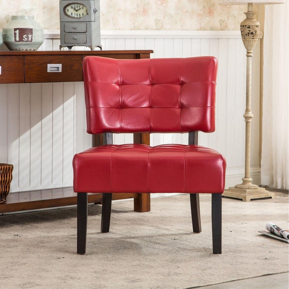 Blended Leather Tufted Accent Chair with Oversized Seating, Red