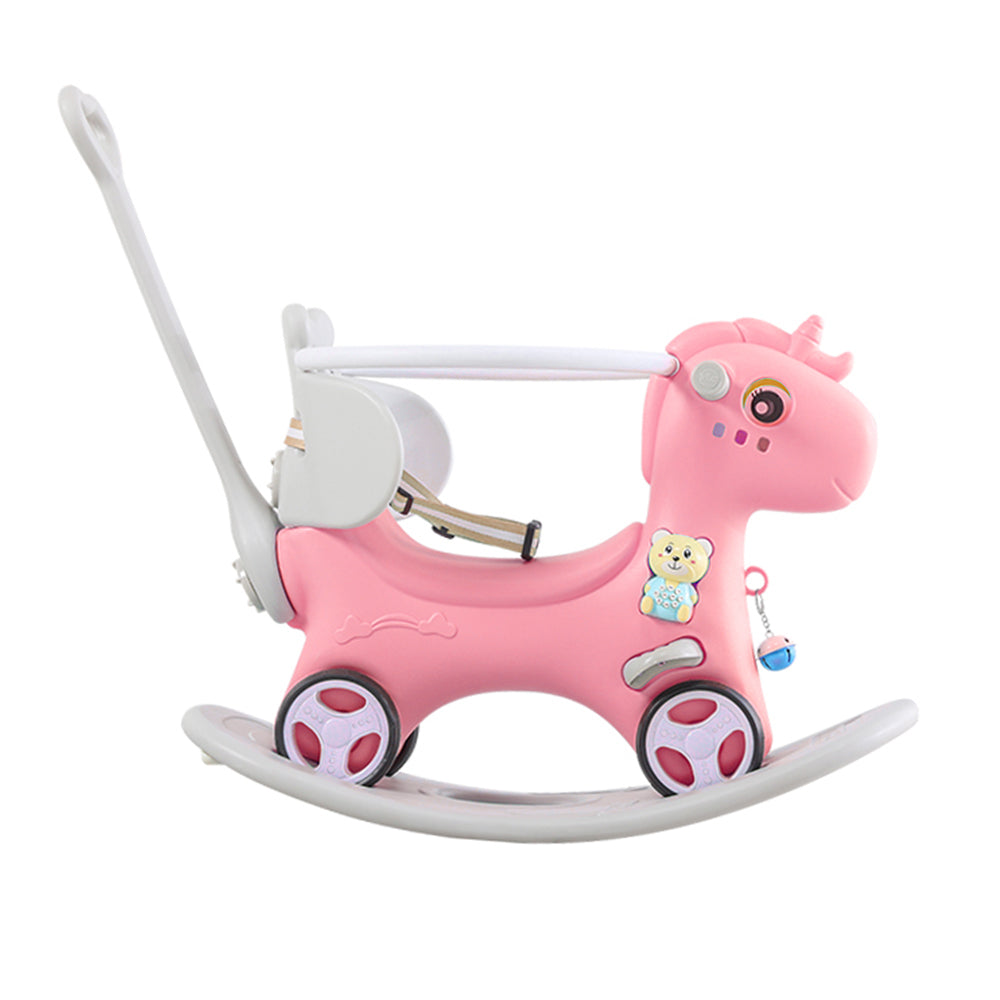 Rocking Horse for Toddlers, Balance Bike Ride On Toys with Push Handle, Backrest and Balance Board for Baby Girl and Boy, Unicorn Kids Riding Birthday (Pink)