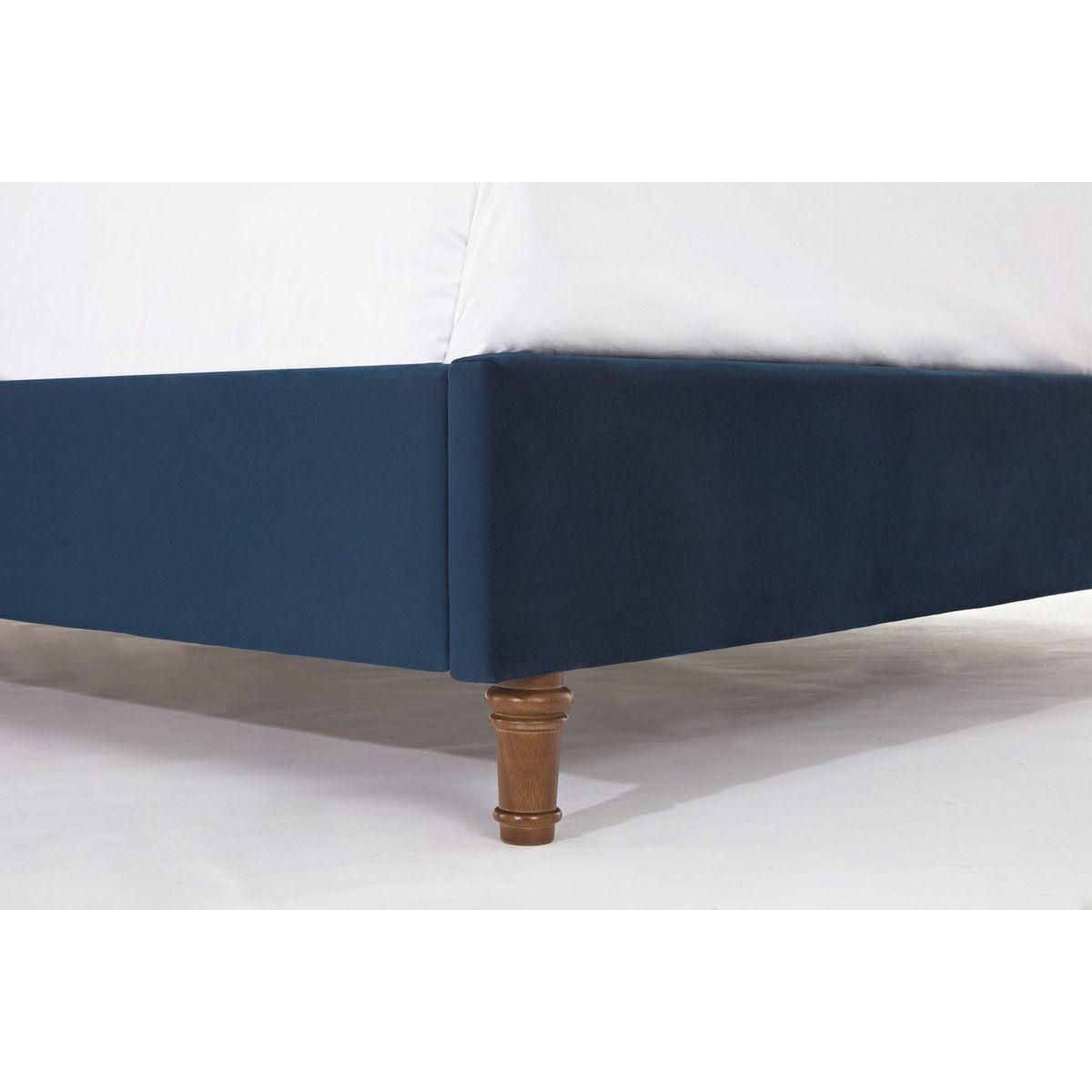 Upholstered Queen Bed / 54" High Headboard / Traditional Hand Buttoned Tufting / Nailhead Trim Wingback / No Box Spring Needed / Easy Assembly / Blue Velvet