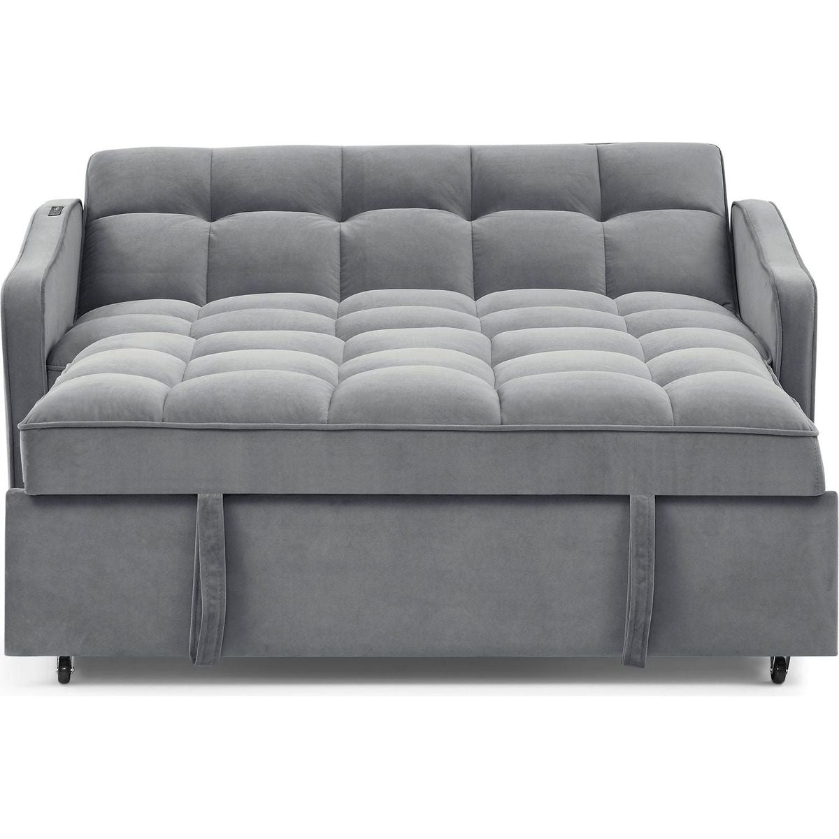 Loveseats Sofa Bed with Pull-out Bed,Adjustable Back and Two Arm Pocket,TypeC and USB Charging with Copper nail,Grey (47"x53"x31")