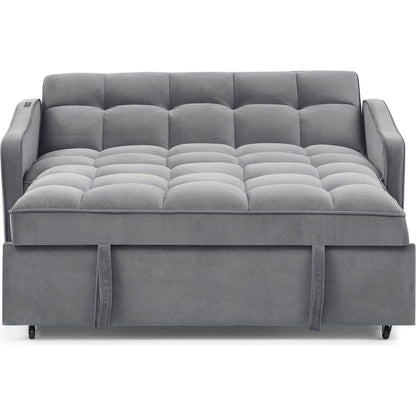 Loveseats Sofa Bed with Pull-out Bed,Adjustable Back and Two Arm Pocket,TypeC and USB Charging with Copper nail,Grey (47"x53"x31")
