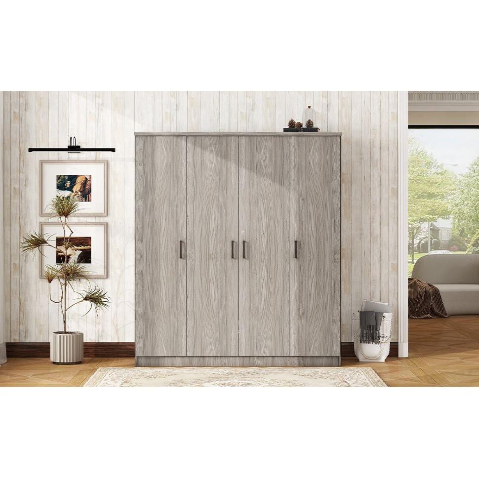 4-Door Wardrobe with 1 Drawer, Gray