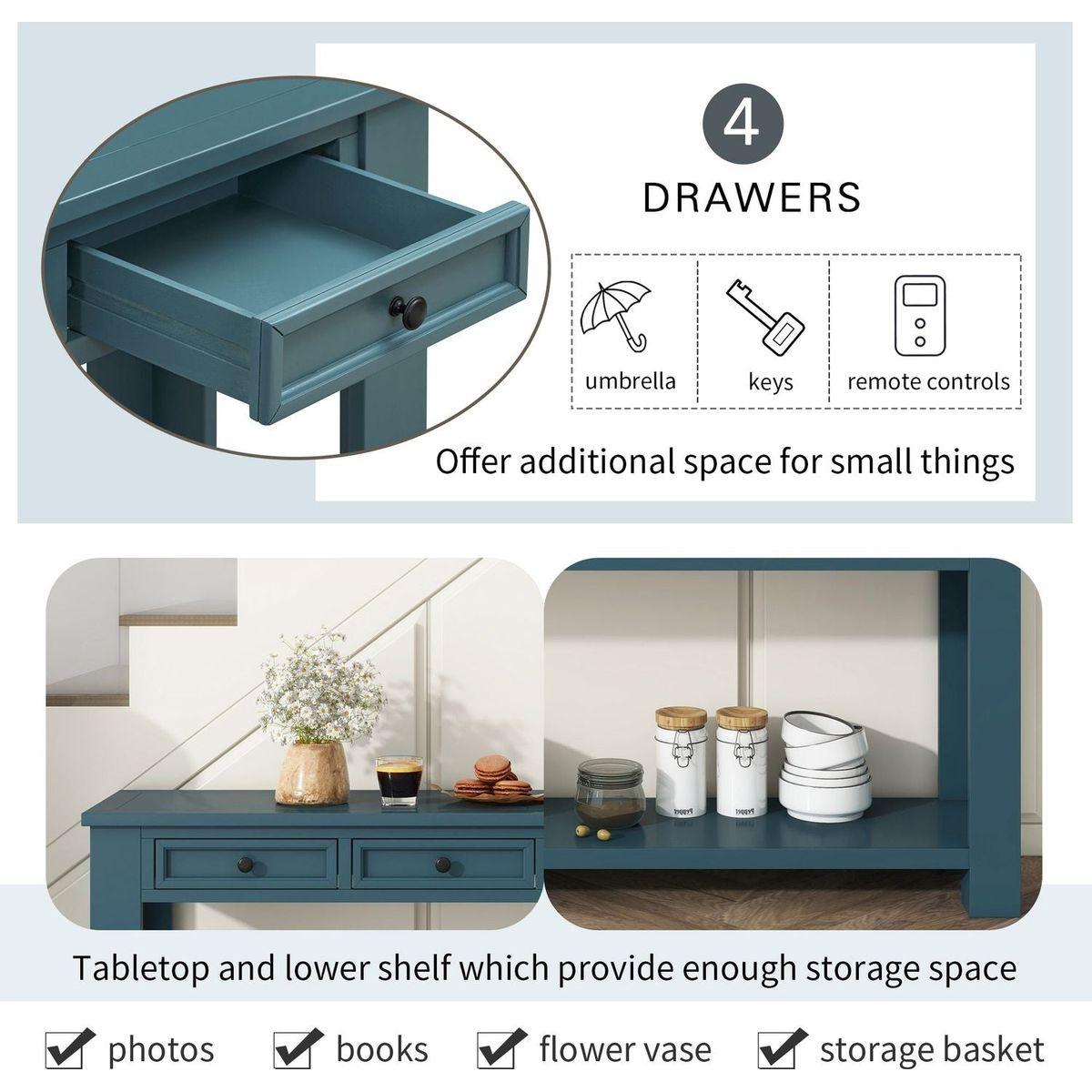 Console Table/Sofa Table with Storage Drawers and Bottom Shelf for Entryway Hallway(Dark Blue)