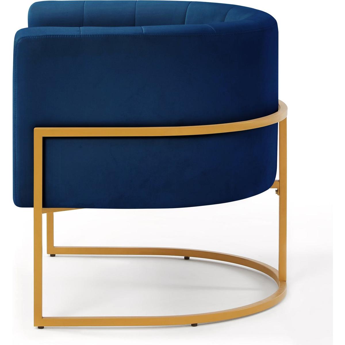 Upholstered Velvet Accent Chair with Golden Metal Stand,Mid-Century Living Room Leisure Chair with Curve Backrest -Navy