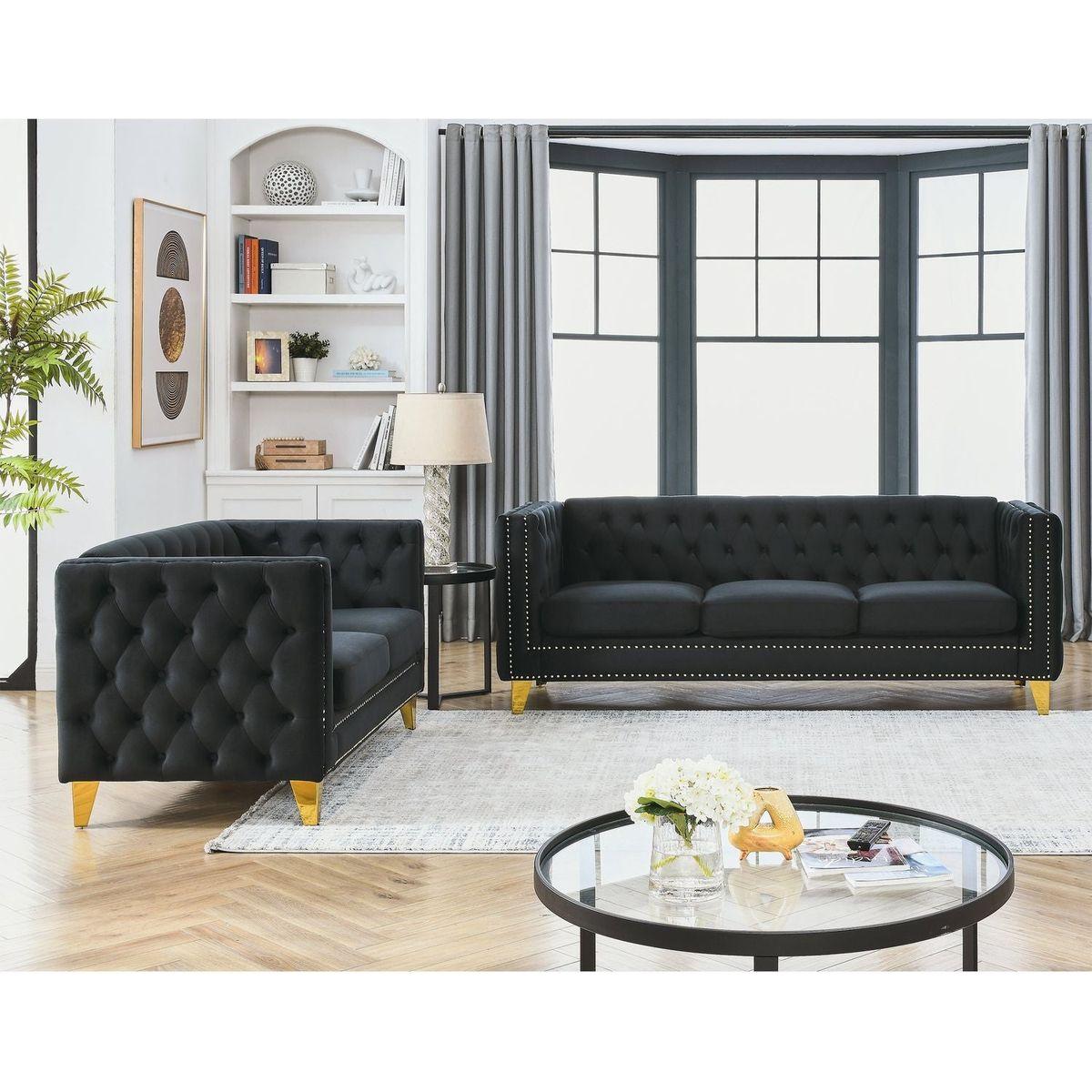 3-seater + 2-seater Combination sofa.BLACK VELVET