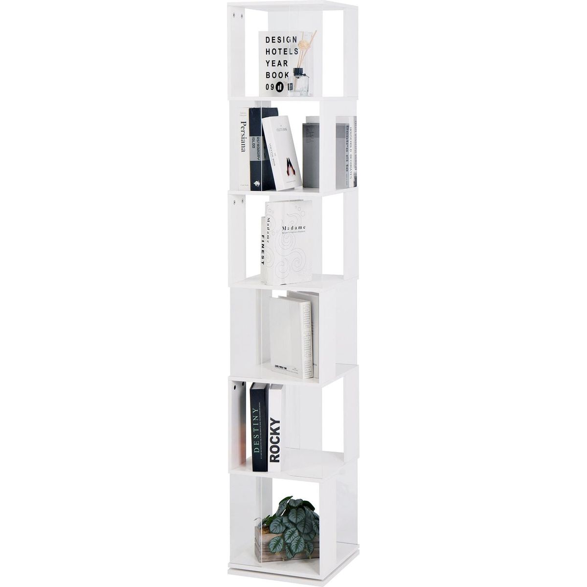 6 tier Rotating Bookshelf, Floor Rack Simple Bookcase with Acrylic plate Student Multi-Function Creative Bookshelf for Living Room