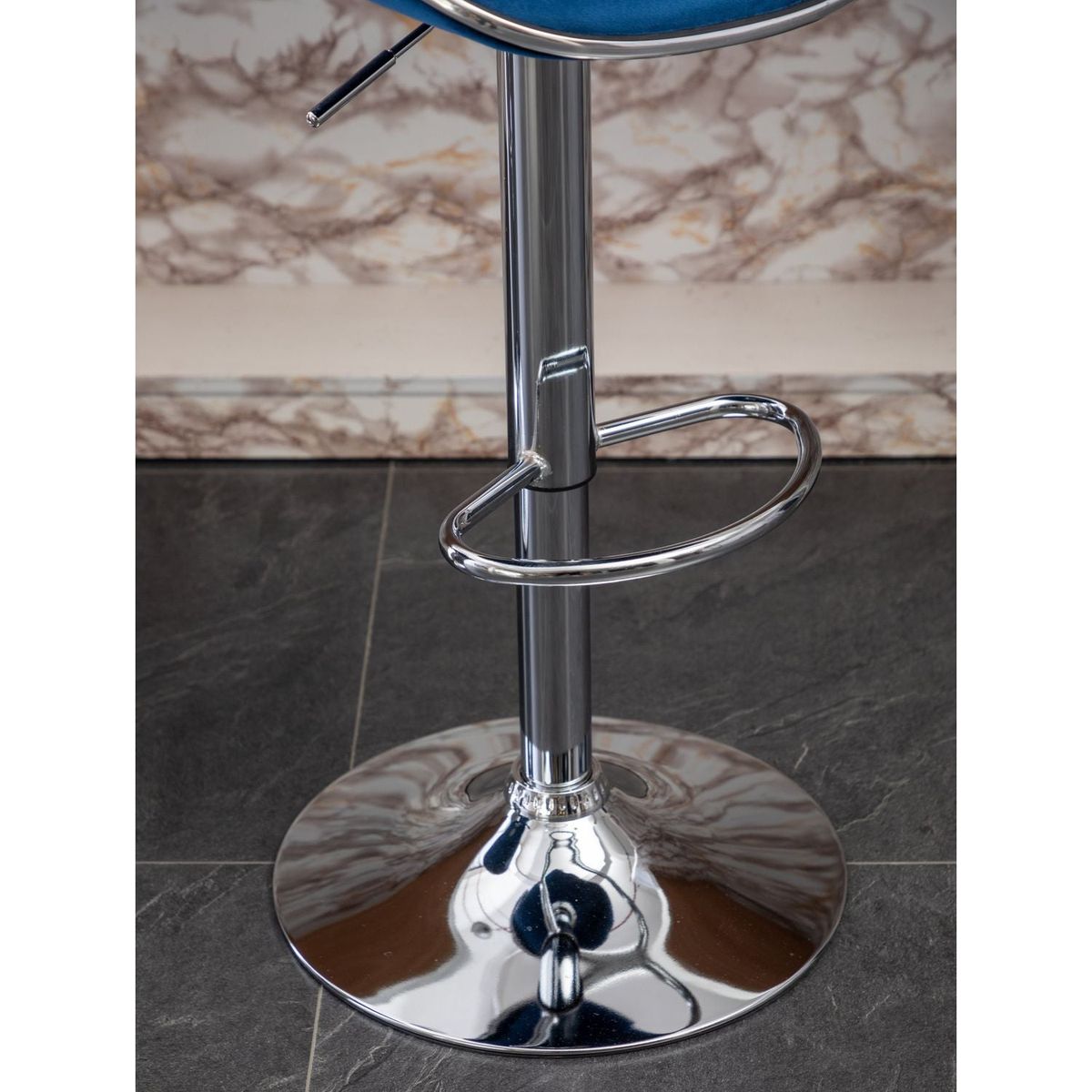 Masaccio Velvet Upholstered Adjustable Swivel Barstool, Set of 2, Blue