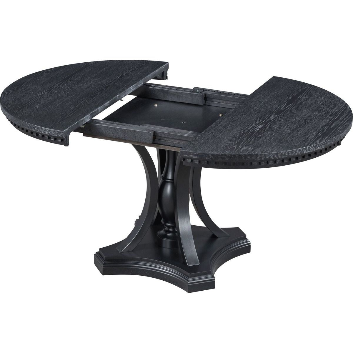 Retro 5-piece Dining Set Extendable Round Table and 4 Chairs for Kitchen Dining Room (BLACK OAK)